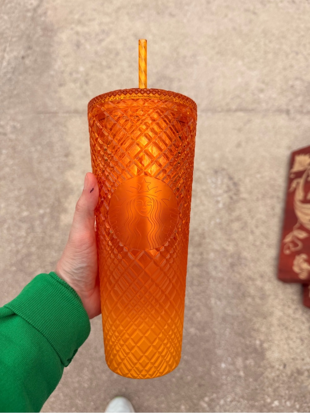 Starbucks Bright Orange Diamond-Textured Tumbler with Straw